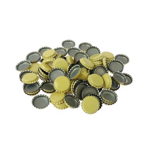 100PCS Tinplate Beer Bottle Caps Craft Beer Bottling Caps Oxygen Absorbing Seal Beer Bottle Caps DIY Home Brewing Tool(Yellow) - color: Yellow