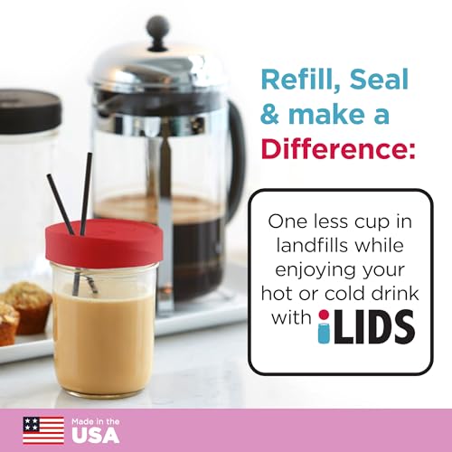 Wide-Mouth Mason Jar Drink Lid - USA Made, BPA-Free, Spill-Resistant for Coffee, Cold Brew & Iced Tea - Fits 3 3/8 in Ball & Kerr Wide Mouth - Pack of 2 - color: Red