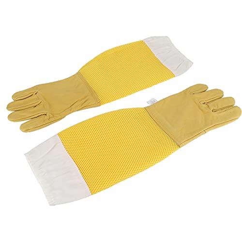Beekeeping Gloves with Long Sleeves, Breathable Sheepskin Leather, Protective Beekeeper Equipment for Men and Women