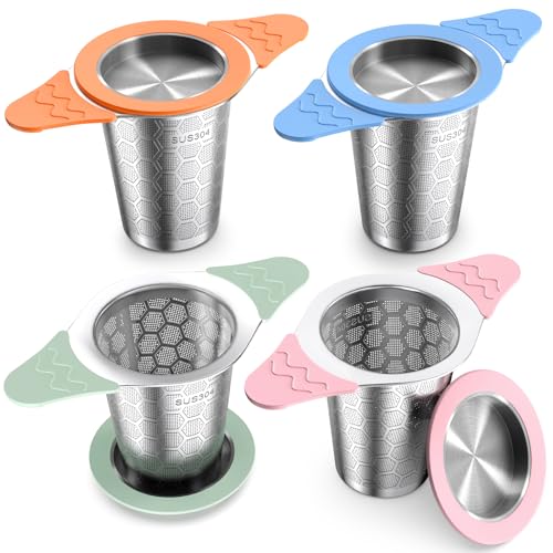 Tea Infuser for Loose Leaf Tea,18/8 Stainless Steel Tea Infuser with Heat Proof Silicone Handles,Extra Fine Mesh Tea Strainers Filter Fine Tea Leaves Effectively,Fits TeaPots/Mugs-4Pack - size: 4 Pack-Colorful