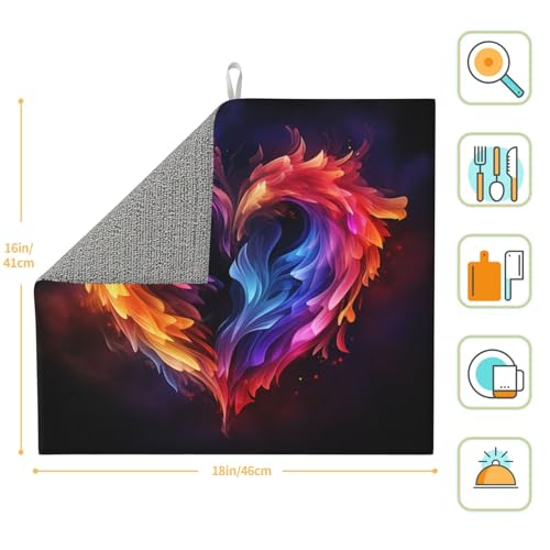 Rainbow Heart Print Dish Drying Mat for Kitchen Counter Ultra Absorbent Microfiber Dishes Drainer Mats Washable Drying Pads for Sinks 16 x 18 In - color: Rainbow Heart