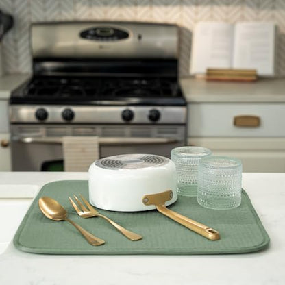 S&T INC. Dish Drying Mat, 16" x 18", Large, Sage Green | Absorbent Microfiber, Kitchen Counter Mat for Dishes, Utensils, Pots and Pans, Machine Washable - size: 16" x 18"