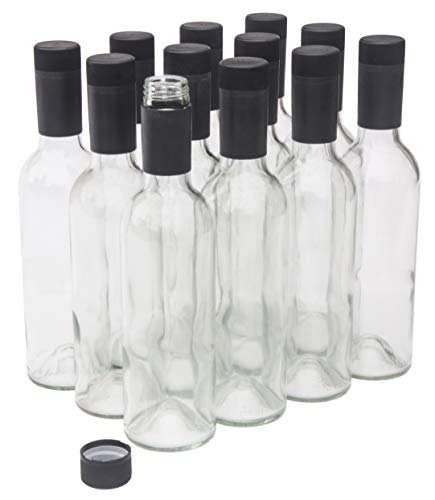 North Mountain Supply 375ml Clear Glass Bordeaux Wine Bottles With Black Twist-N-Seal Capsules - Case of 12 - color: Black Capsules