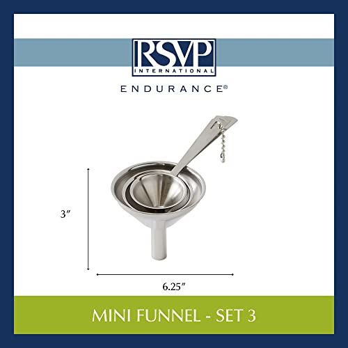 RSVP International Endurance Collection Kitchen Spice Jar/Oil Bottle Funnel, Stainless Steel and Dishwasher Safe, Mini Set, Various Sizes - size: Mini Set, Various Sizes (Pack of 1)