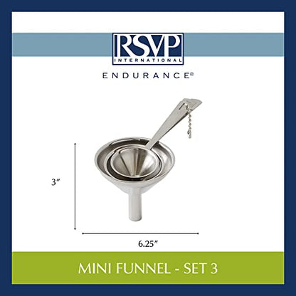RSVP International Endurance Collection Kitchen Spice Jar/Oil Bottle Funnel, Stainless Steel and Dishwasher Safe, Mini Set, Various Sizes - size: Mini Set, Various Sizes (Pack of 1)