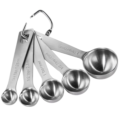 U-Taste Teaspoon Tablespoon Measuring Spoons: 18/8 Stainless Steel Measure Scoop Set of 5, 1/4 TSP, 1/2 TSP, 1 TSP, 1/2 TBSP & 1 TBSP, Metal Kitchen Measurement Utensil for Dry and Liquid Ingredients - size: XS-5 pcs