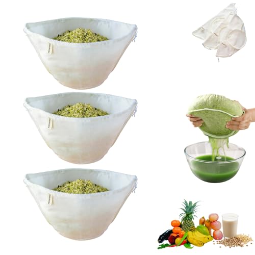 Organic Cotton Cheesecloth Bags, Reusable Nut Milk Bag, 100% Cotton Fine Mesh Strainer Bag for Cooking, Baking, Juicing, Cheese Making (Medium-3 Pack) - size: Medium-3 Pack