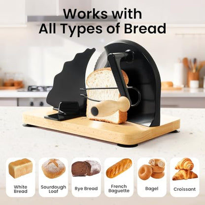 Manual Bread Slicer for Homemade Bread, Bread Cutter for Adjustable and Even Slices, Classic Hand Crank Sourdough Slicer with Scale Line & Powerful Suction Cup, Sharp Stainless Steel Blade (Black) - color: Black