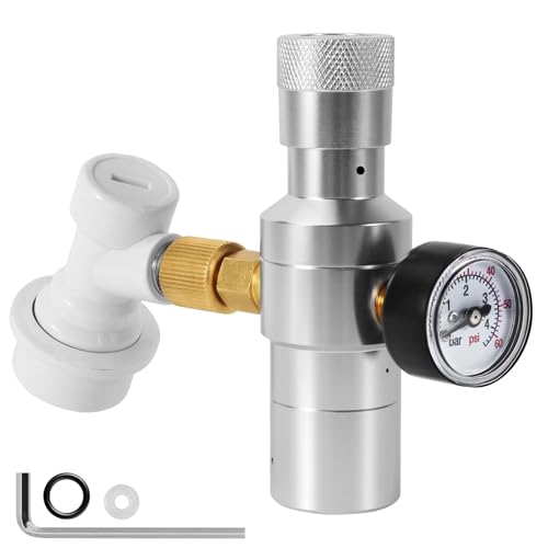 Dual Hold Stable Co2 Regulator Mini Keg Regulator, 0-60 PSI Portable Co2 Regulator for Mini Keg Homebrew Beer Keg Charger with Ball Lock Quick Disconnect for Corny Keg Beer Growler Carbonation