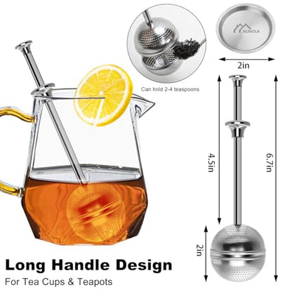 Long Handle Tea Ball for Loose Leaf Tea, Simple Pressing Operation, 2Pcs | Fine Mesh Holes, Stainless Steel Ball, No Tea Residue, For Cup and Teapot, Tea Lover Gift, Free Clean Brush - style: Long Handle Tea Ball x 2