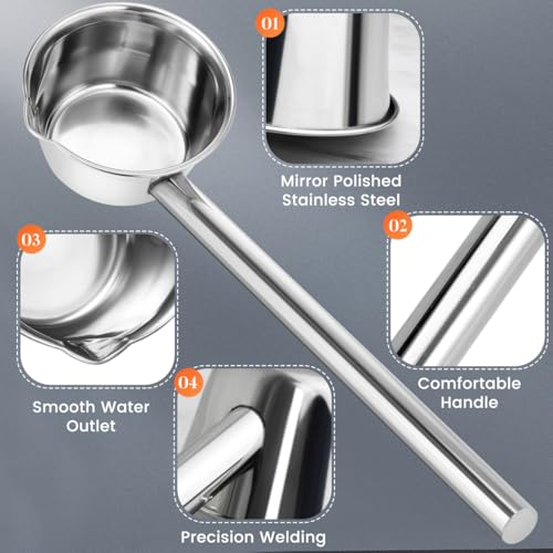 PRETYZOOM 14‘’ Long Handle Stainless Steel Water Ladle with Pour Spout Soup Scoop, Large Metal Garden Watering Spoon for Kitchen, Cooking Japanese Bathing Dipper Heavy Duty