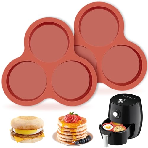 JOERSH 2-PK Air Fryer Egg Mold, 4 Inches Round Egg Bites Silicone Molds, Air Fryer Baking Pan Non-Stick for Breakfast Sandwiches, Hamburger Buns, Pancake, Jumbo Muffin Tops - color: Regular, 3 Cups