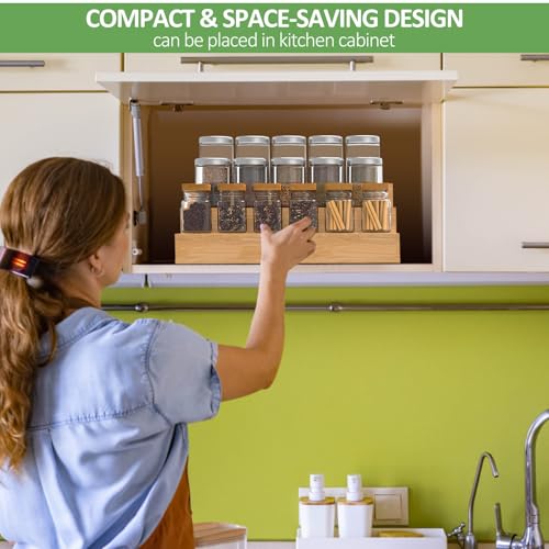 2 Pack Bamboo Spice Rack Organizer for Kitchen Counter, 3 Tier Spice Shelf Holder for Cabinet (Jars Not Included) - style: Step Shelf