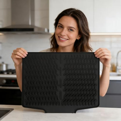 Dish Drying Mat with Drain, Silicone Mat for Kitchen Counter, Non-Slip Drainer Mat for Kitchen Sink, Countertop Dish Drying Rack, Heat Resistant Kitchen Accesories(Black, 15.6"x13") - color: Black