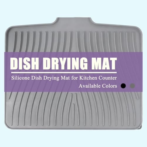 Silicone Dish Drying Mat for Kitchen Counter,16"X13" With Built-in Drain Lip,Food-Grade Silicone, Heat-Resistant Eco-friendly Hygienic Drying Mat Leak-Proof and Non-Slip, Multi-Functional Use（Gray） - color: Gray, size: 16" x 13"