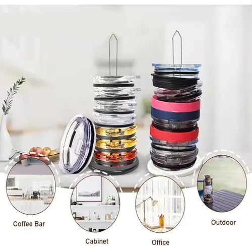 Black Cup Lid Holder Organizer - Fits 20oz & 30oz Tumblers, 10inch Kitchen Cabinet Storage Rack - Space Saving Cup Lid Stand for Countertop or Cabinet