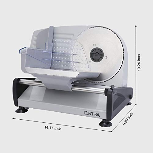 OSTBA Electric Deli Meat Slicer, 200W Food Slicer with 0-15mm Adjustable Thickness, 7.5” Removable Stainless Steel Blade & Food Carriage, Child Safety Lock, Easy to Clean - For Home Use - size: 7.5"x1 Blades-200 watts