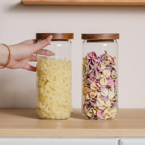 Glass Jar with Lid 3.54 Inch Wide, 34 OZ Airtight Food Storage Containers Glass Set for Coffee Beans| Sugars| Candy, 2 Pack - color: 34oz*2
