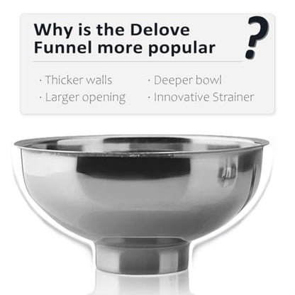 Delove Canning Funnel with Strainer for Wide and Regular Mason Jars - Wide-Mouth Funnels for Kitchen Use - Canning Supplies Kit - Stainless Steel - 3 Pack (Small and Large)