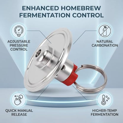 Stainless Steel Pull Ring Pressure Relief Valve PRV with 1.5 Inch Clamp End Cap for Homebrew Fermentation Carbonation