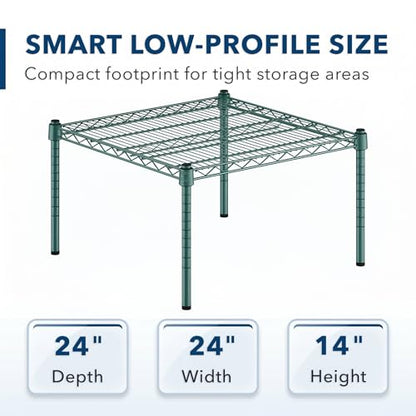 Green Epoxy Wire Storage Shelf, Dunnage Rack, Commercial 1 Tier Small Shelf, 24" x 24" x 14", Heavy-Duty Metal - color: Green, size: 24"D x 24"W x 14"H