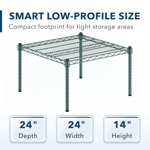 Green Epoxy Wire Storage Shelf, Dunnage Rack, Commercial 1 Tier Small Shelf, 24" x 24" x 14", Heavy-Duty Metal - color: Green, size: 24"D x 24"W x 14"H
