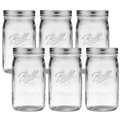 Ball Wide Mouth Glass Mason Jars with Lids and Bands, Used for Canning, Pickling, Juice, Jam, Jelly, Quart Size 32 Ounce (Pack of 6) - color: Quart, size: 32 Ounce (Pack of 6)