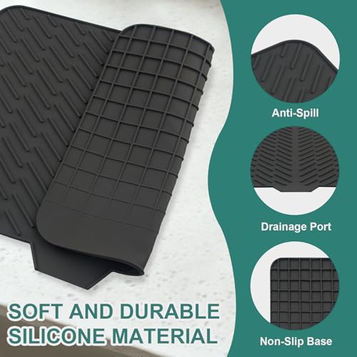 Silicone Dish Drying Mat 23x17,Food-Grade Silicone,Easy Clean Pad for Countertop Protection,Heat Resistant,Easy Clean,Non-Slip Drain Pad with Built-in Drain,Multi-Functional Use,Black - color: Black, size: 23" x 17"