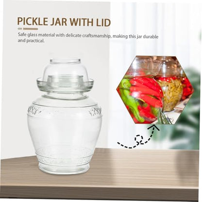 Airtight Glass Pickle Jar Set 5lb Capacity with Water Seal Lid, Thickened Glass Fermentation Crock for Household Pickling and Vegetable Storage, Includes Inner Lid, Brush,