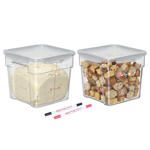 2 Pack 6 QT Airtight Food Storage Containers with Lids, Commercial Kitchen Ingredient Containers with Recessed Handles and Labeling Area, Clear Stackable Storage for Rice, Flour, Sugar, Grains - size: 2 X 6.0(QT)