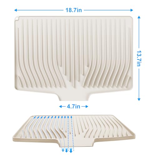 Silicone Dish Drying Mat for Kitchen Countertops and Sinks,19 x13.7 Inch Non Slip Heat Resistant Mat with Built In Drainage System,For Refrigerator and Drawer Liners (Creamy-white, 19 x13.7 Inch) - color: Creamy-white