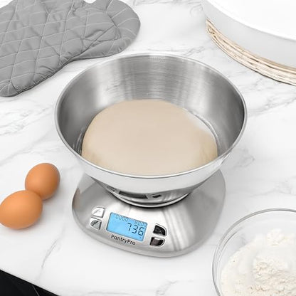 Stainless Steel Digital Kitchen Scale w. Bowl - for Food Coffee Lab - LCD Display gram Ounces lb:oz lb ml - 12 LBS/5.5 KG Capacity - Battery Included - Silver by The Display Guys - color: Stainless Steel - Silver
