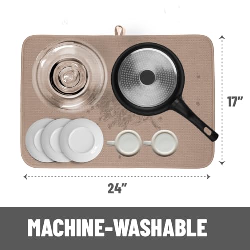 Bellemain XL Dish Mat 24" x 17" ( LARGEST MAT ) Microfiber Dish Drying Mat , Super absorbent ( Mocha ) - color: Mocha, size: 17" x 24"