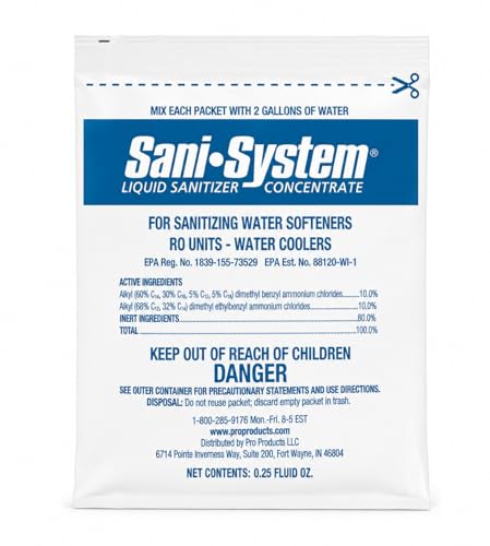 Pro Products Sani-System Liquid RO, Water Softener, and Water Cooler Sanitizer 0.25 Oz Packet, SS01RO