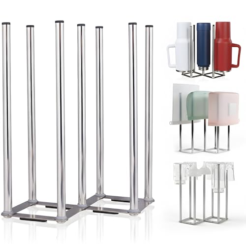 Water Bottle Drying Rack, Cup Drying Rack for Counter, Stainless Steel Tumbler Dryer Stand, Space-Saving Mug & Glass Drying Rack, Heavy-Duty Holder for Cups & Water Bottles (Silver – 7 Pegs) - color: Silver – 7 Pegs