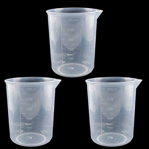 Waziaqoc 250ml-300ml Plastic Graduated Beaker, Transparent, 3 Pack | PP Material, Measuring Cup, Mixing Cup, For Kitchen Lab - color: 3pcs, size: 250-300 ml