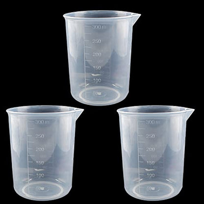 Waziaqoc 250ml-300ml Plastic Graduated Beaker, Transparent, 3 Pack | PP Material, Measuring Cup, Mixing Cup, For Kitchen Lab - color: 3pcs, size: 250-300 ml