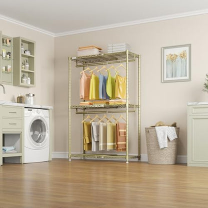 VIPEK X1 Expandable Clothes Rack Heavy Duty Adjustable from 2' to 3'5" with Adjustable Shelves and Hanger Rods, Reach-in & Walk-in Closets Metal Garment Racks Portable Closet, Gold - color: Gold, size: X1
