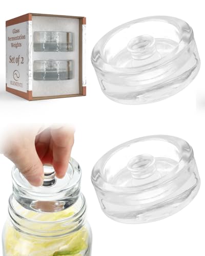 Elementi Fermentation Weight Set of 2 – Easy Grip Glass Weights for Fermenting, Perfect Pickling & Canning Weights for Wide Mouth Mason Jars, Durable Soda-Lime Glass for Sauerkraut, Kimchi & More - style: Set of 2 Weights