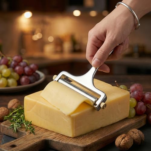 Wire Cheese Slicer for Block Cheese, with 2 Extra Wires, Adjustable Hand-Held Cheese Cutter for Mozzarella, Cheddar, Gruyere (Copper) - color: Copper with 4 Extra Wires