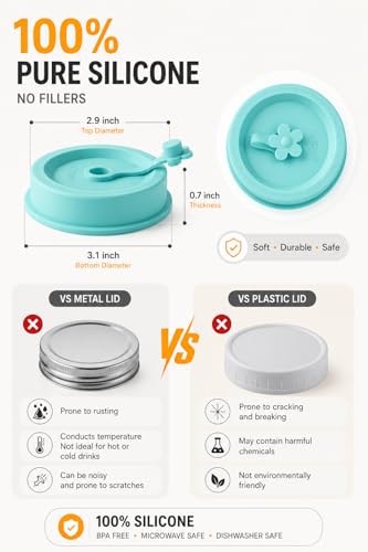 Silicone Mason Jar Lids with Straw Hole for Regular & Wide Mouth Jars | Regular and Wide Mouth Compatible, With Straw Hole, With Stopper,BPA Free,Dishwasher Safe - color: 6pcs-multi-color