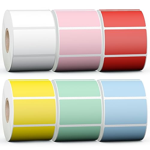 Misofuki 2.25x1.25 6000 Labels 6-Color Assorted Rectangular Direct Thermal Label Rolls Bulk Set Compatible with Zebra Rollo MUNBYN POLONO & Other Thermal Printer, Self-Adhesive Direct Thermal Stickers - color: R-6-c