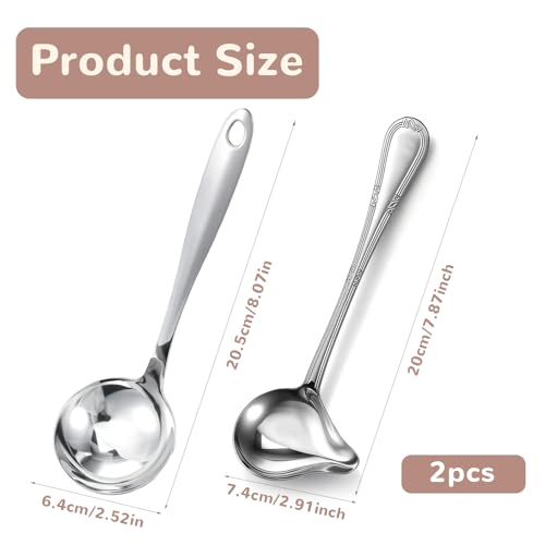 2 Pcs Gravy Spoon Stainless Steel Gravy Ladle Sauce Ladle and Small Ladles with Pour Spout 7.8'' Sauce Soup Spoon Small Drizzle Ladles for Cooking Serving Canning
