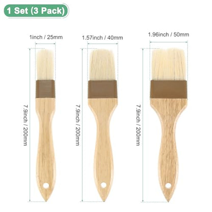 M METERXITY 1-Set Pastry Brush, Wooden Handle Natural Bristle Basting BBQ Oil Brush for Cooking/Barbecue/Kitchen [1, 1.6, 2"]