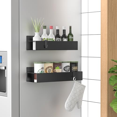 HuggieGems 2 Pack Magnetic Spice Storage Rack Organizer for Refrigerator and Oven, Matt Black Fridge Organizers and Storage - color: Matt Black, size: 2 Pack