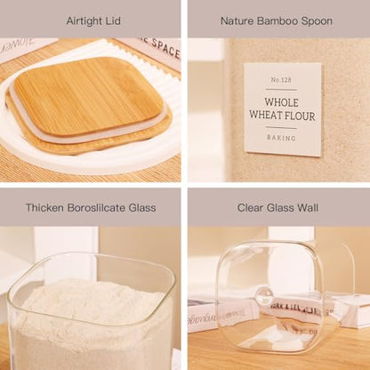 2 Pack large Square Glass Flour and Sugar Containers with 132 Kitchen Pantry Labels - Thicken 149 floz Glass Storage Jars with Airtight Bamboo Lid - Big Rice Canisters for Coffee, Pasta, Cereal - size: 149oz-2pack