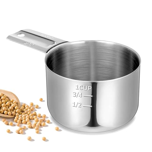 Measuring Cup, 1 Cup Stainless Steel spoon, Great for Wet and Dry Ingredients, Use as Dog Food Scoop,Dishwasher Safe