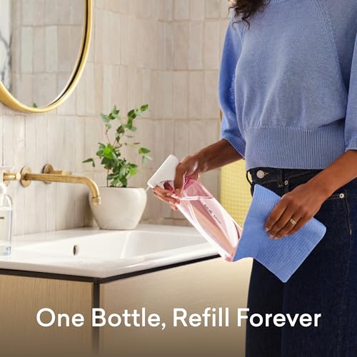 BLUELAND Bathroom Cleaner, Starter Set, Eucalyptus Mint Scent, Spray Bottle with 4 Refill Tablets, Eco-Friendly Cleaning Supplies, 4 x 24 Fl oz - style: Spray Bottle + 4 Tablets