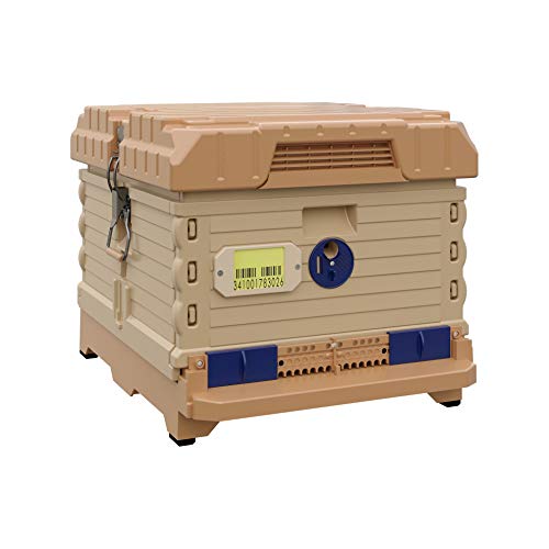 Apimaye Ergo Insulated 10 Frame Bee Hive Set [NO Frames Included] (Single Hive, Tan Body Blue Entrance) - color: Tan Body Blue Entrance