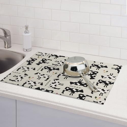 Cute Farm Cows Dish Drying Mat For Kitchen Counter, Super Absorbent Microfiber Dish Drying Pad, Kitchen Gadgets For Easy Clean Multi-Use Large 18"x24" - color: Cute Farm Cows
